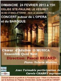 Les chorales O Musica, Quid Novi chantent pour l''Aide à la Recherche sur la Sclérose en Plaques. Le dimanche 24 février 2013 au Vésinet-Le Pecq. Yvelines. 